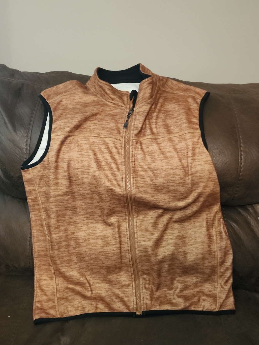 Women's Tan Heathered Zip-Front Vest